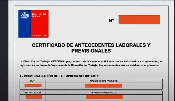 DOCUMENTO CERTIFICADO DE ANTECEDENTES LABORALES Y PREVISIONALES DIRECCION DEL TRABAJO